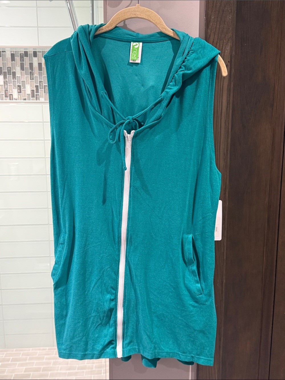 NUX Teal Hooded Sleeveless Zip Cover-Up
